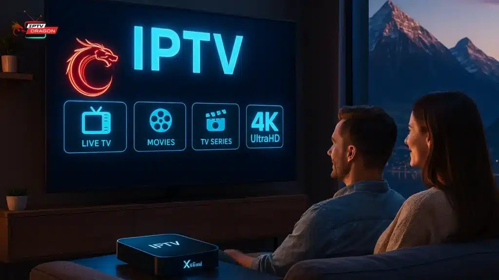 Couple profitant de iptv Schweiz 2025 en streaming Suisse 4K