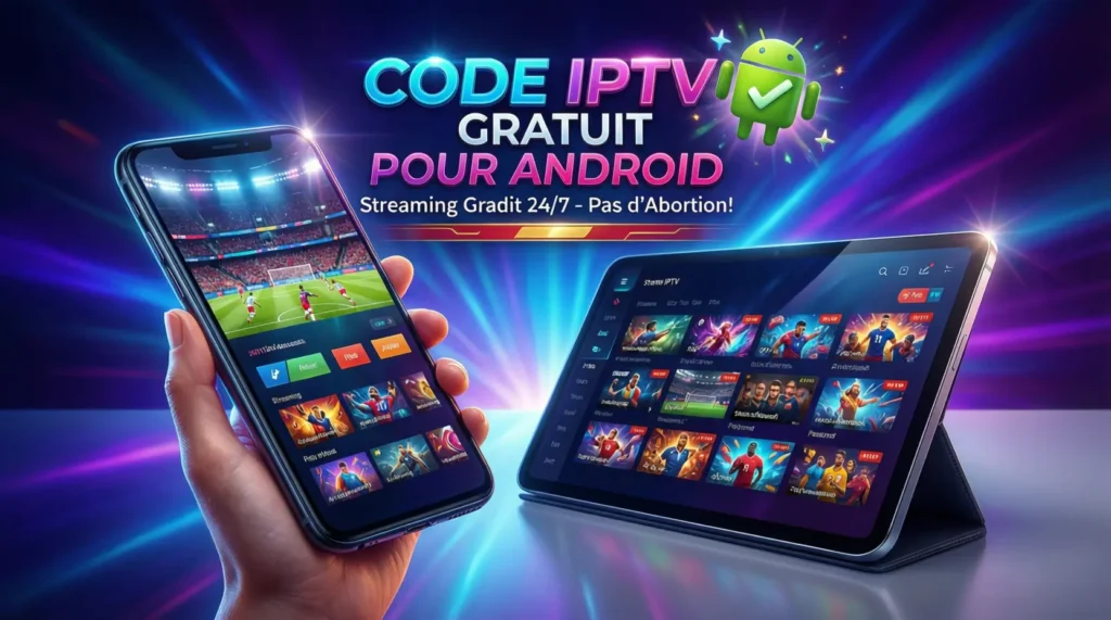 Interface conviviale d’un smartphone montrant un Code IPTV Gratuit pour Android et applications IPTV Android gratuites.