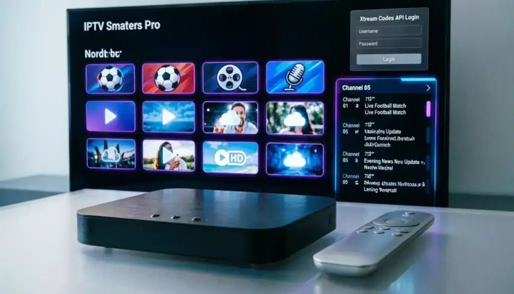 Interface IPTV Smarters Pro pour installer Xtream IPTV avec écran de connexion code Xtream IPTV